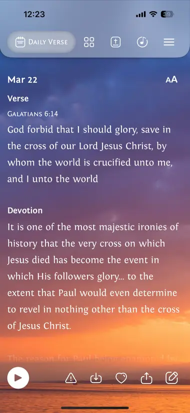 The Verse of the Day and devotion in the Bible Study for Women App